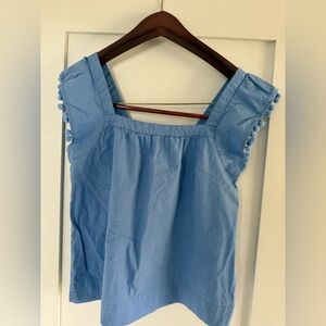 J crew blue Pom-Pom Trim Women's Top